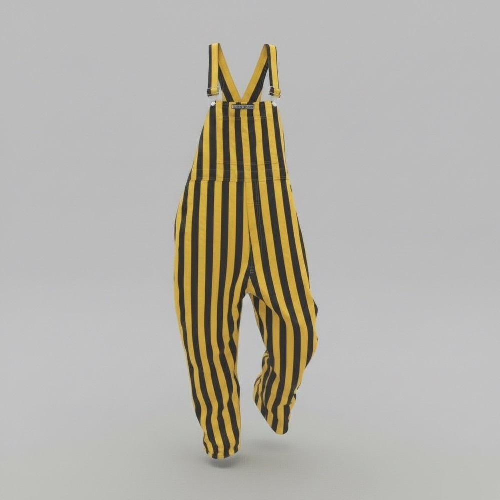 Game Bibs Yellow and Black Striped Overalls Sports Fan Gear Mens XL -Flaws
